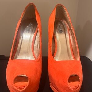 Women's Orange Suede High Heel Pumps